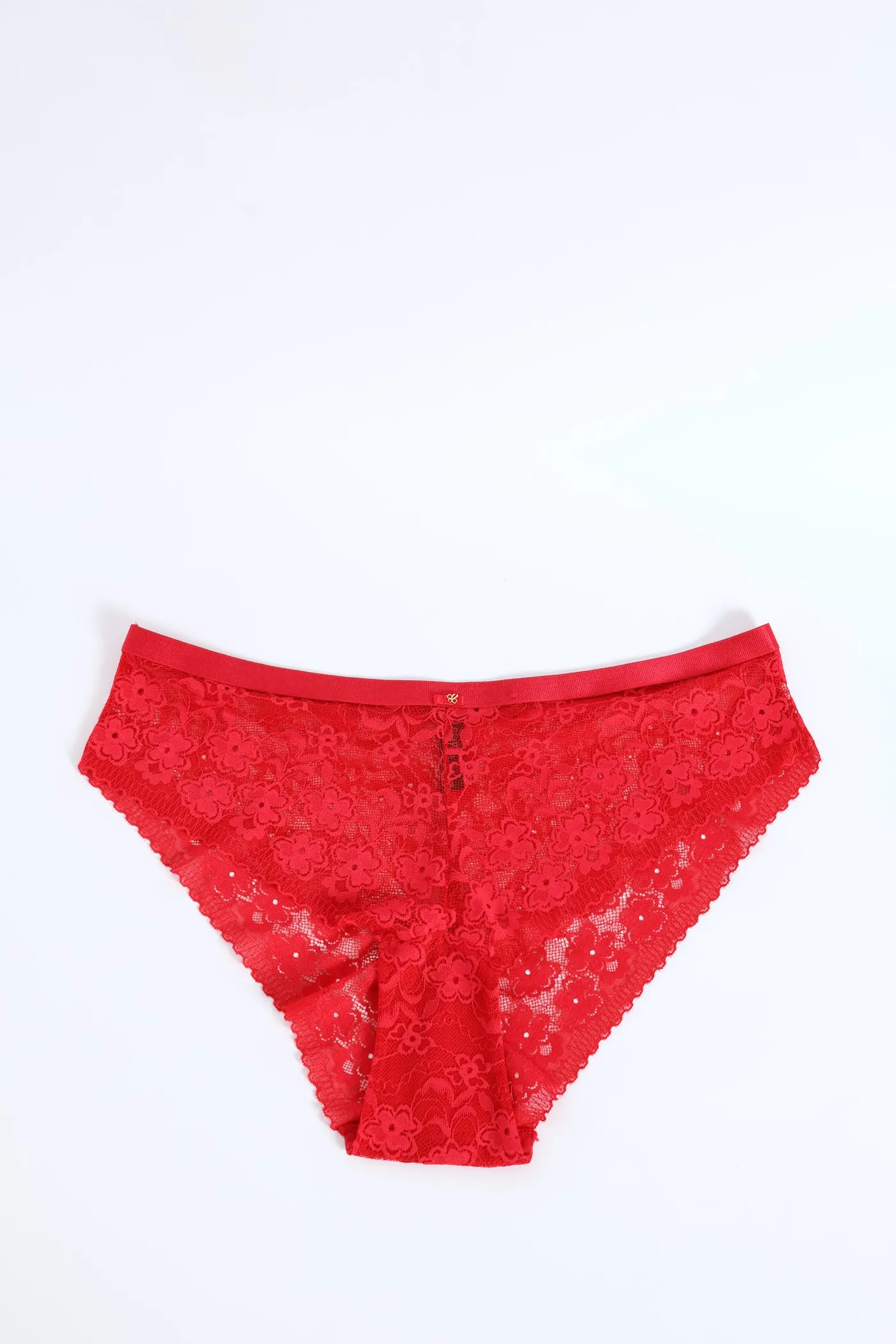 Shimmer Waistband Lace Midi Panty - Red sold by Edgars