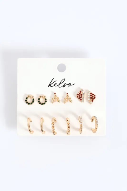 6 Pack Reindeer & Hoop Earrings - Gold sold by Edgars