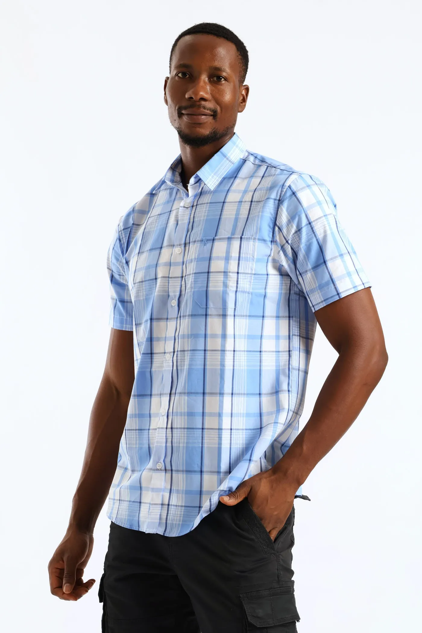 Check Button Down Shirt - Light Blue/White sold by Edgars