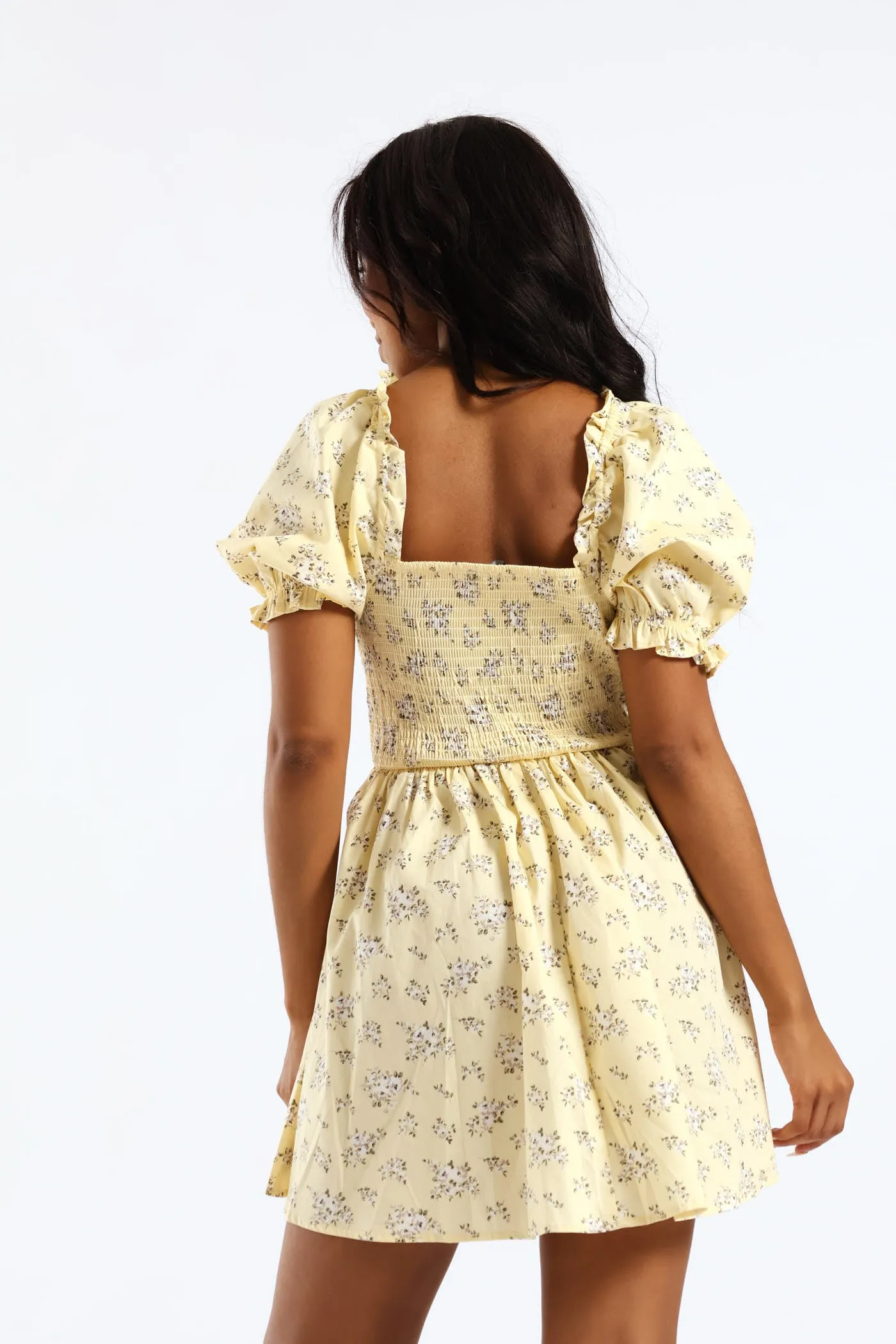 Ditsy Floral Puff Sleeve Mini Dress - Light Yellow sold by Edgars product image thumbnail 4