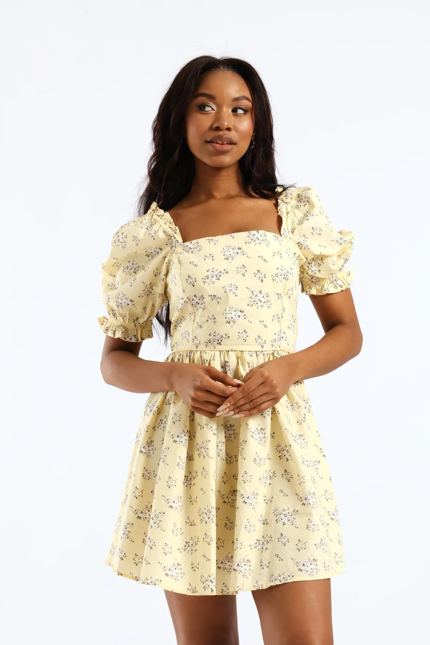 Ditsy Floral Puff Sleeve Mini Dress - Light Yellow sold by Edgars product image thumbnail 2