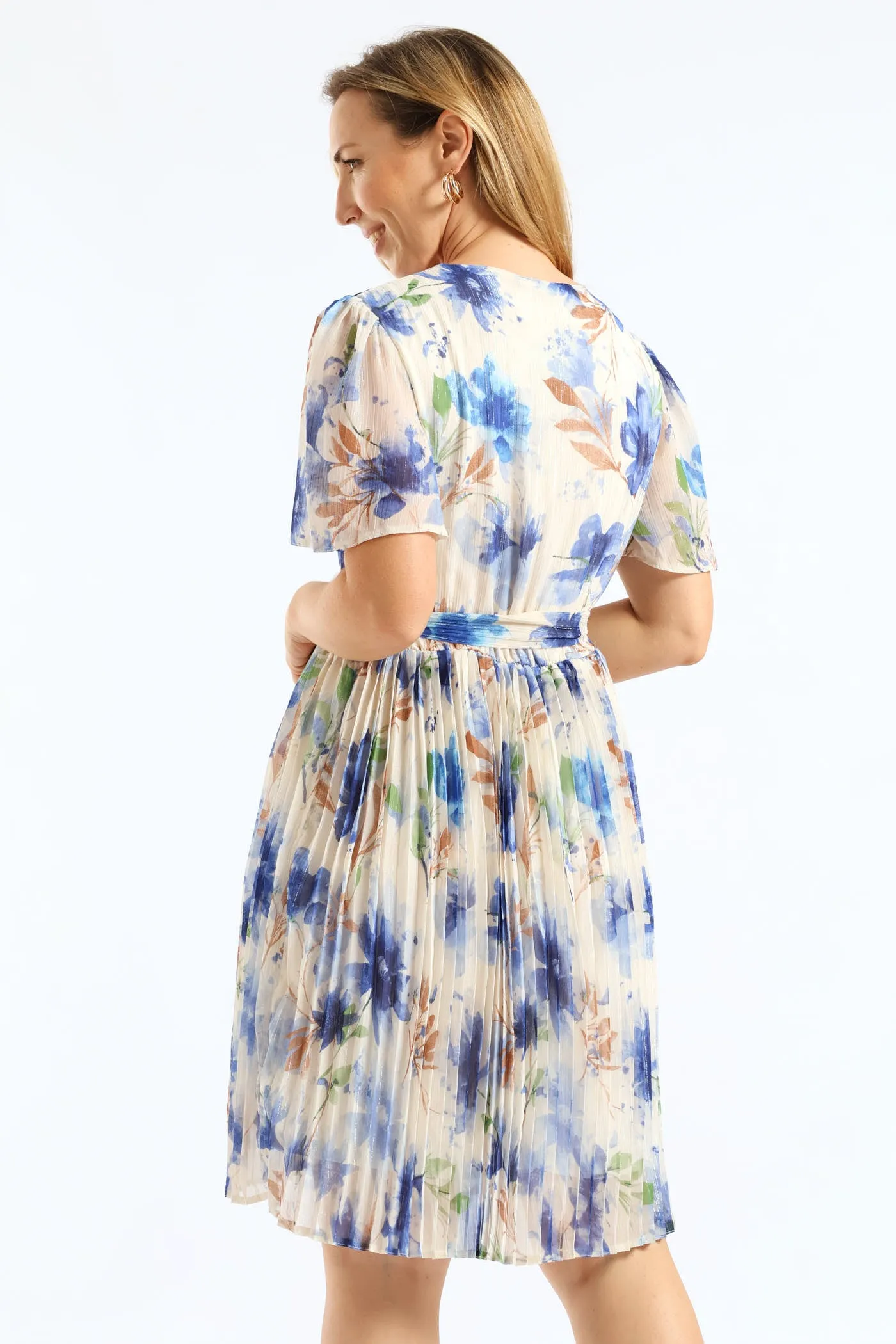 Floral Pleated Tea Dress - Cream/Blue sold by Edgars product image thumbnail 5