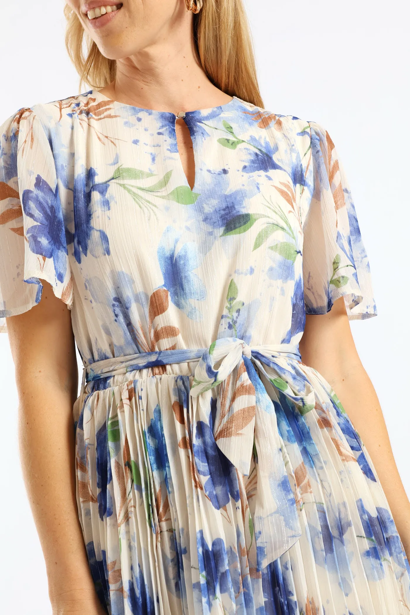 Floral Pleated Tea Dress - Cream/Blue sold by Edgars product image thumbnail 2