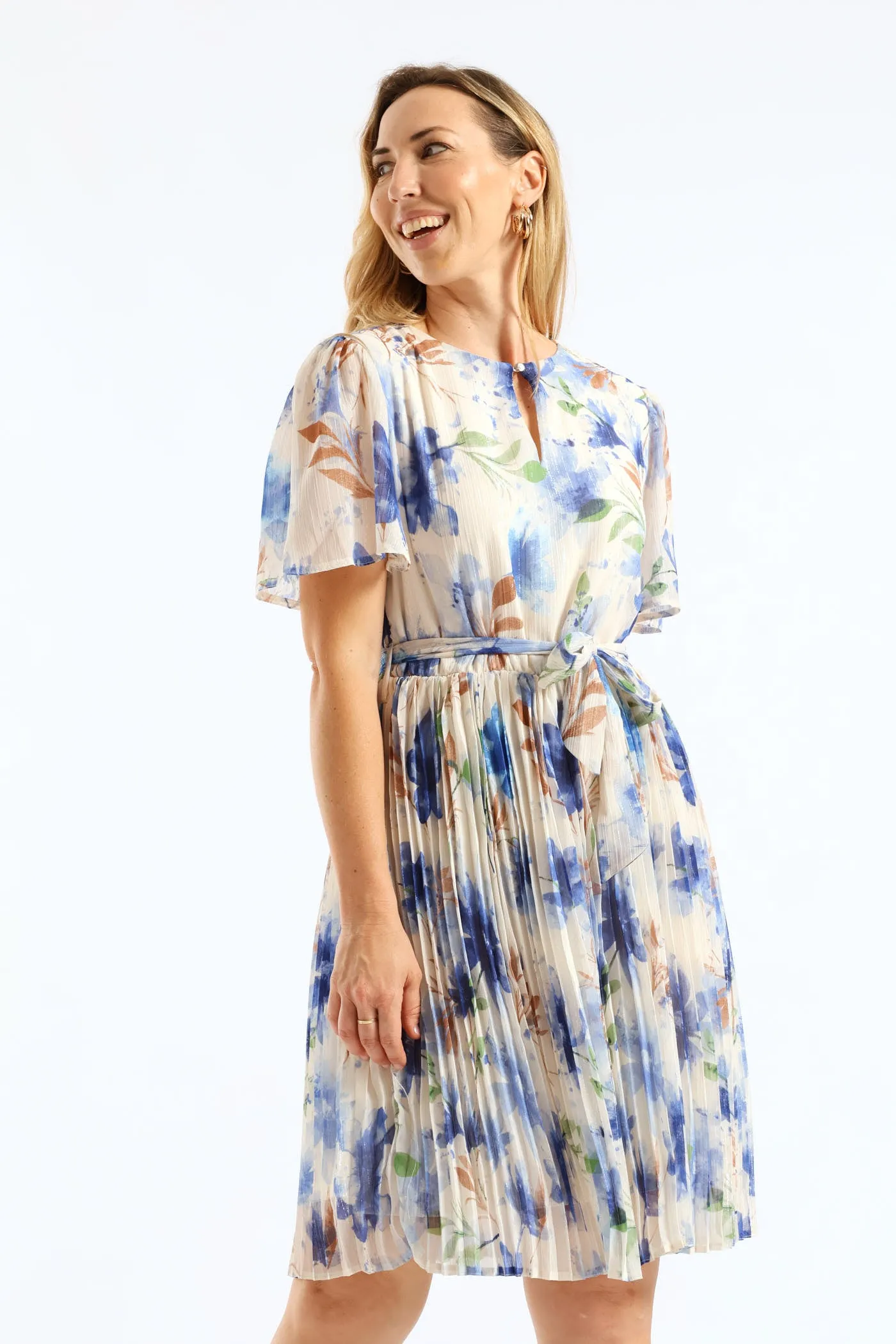 Floral Pleated Tea Dress - Cream/Blue sold by Edgars product image thumbnail 3