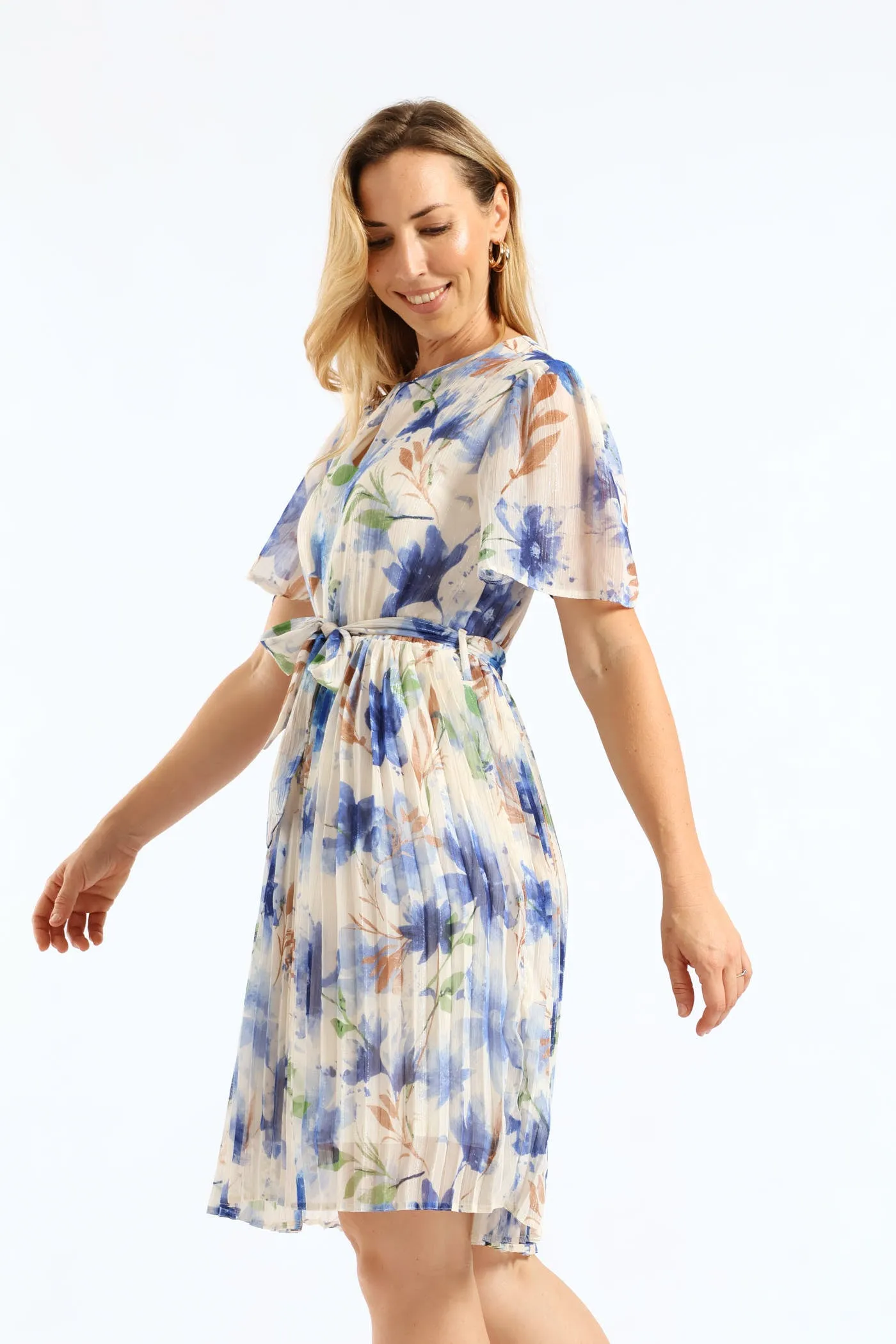 Floral Pleated Tea Dress - Cream/Blue sold by Edgars product image thumbnail 4
