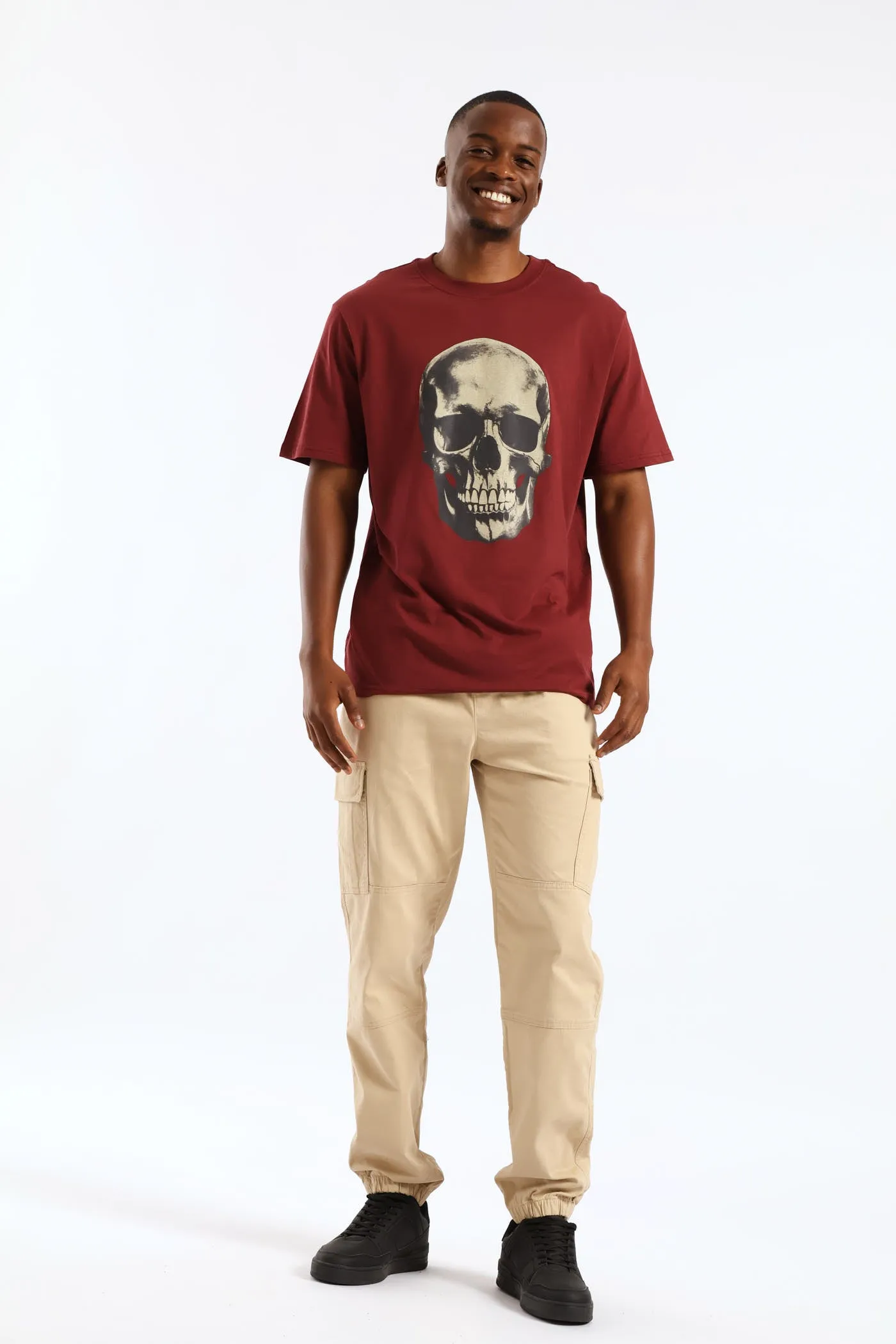 Skull Front Print Tee - Burgundy sold by Edgars
