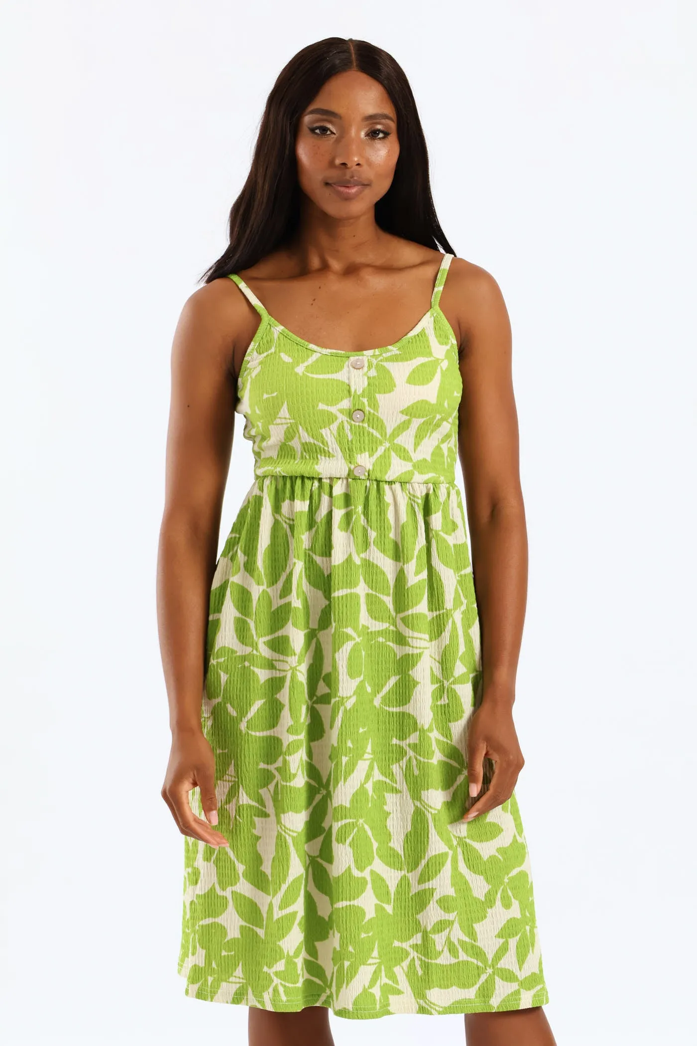 Button Detail Print Strappy Sundress - Light Chartreuse sold by Edgars