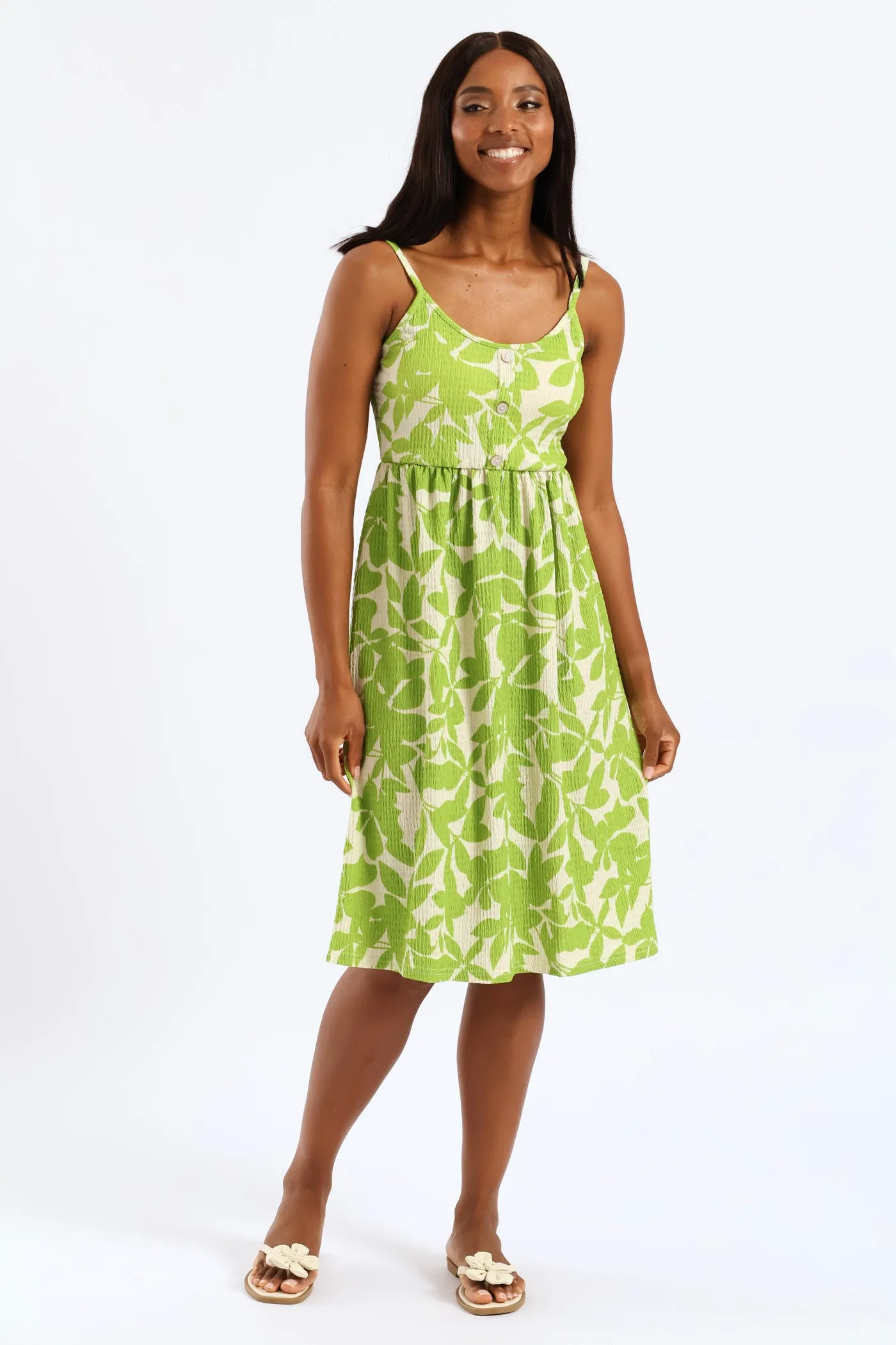 Button Detail Print Strappy Sundress - Light Chartreuse sold by Edgars product image thumbnail 5