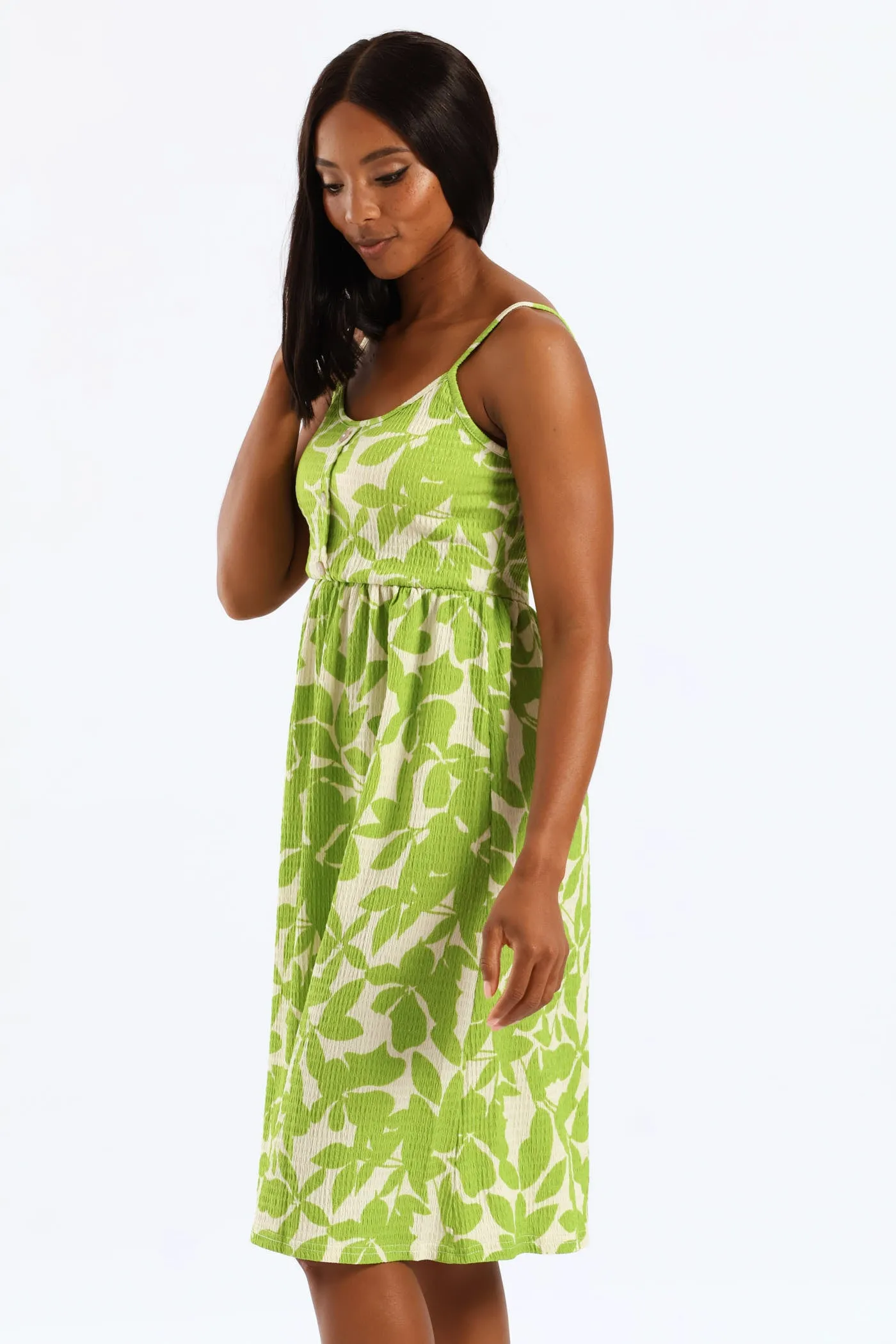 Button Detail Print Strappy Sundress - Light Chartreuse sold by Edgars product image thumbnail 3