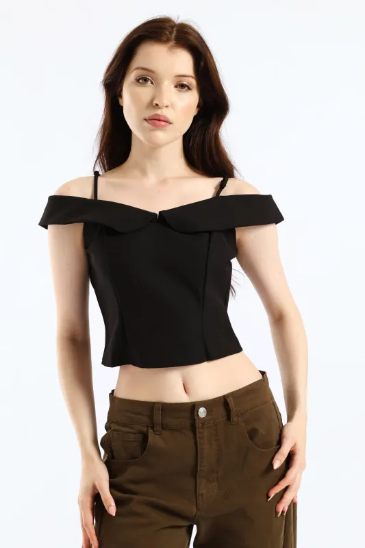 Cropped Off The Shoulder Woven Top - Black sold by Edgars