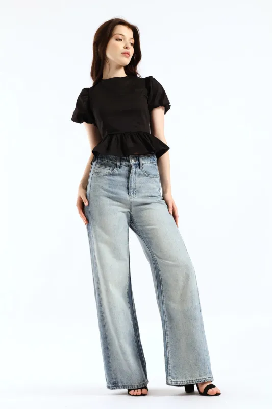 High Waist Wide Leg Denim - Light Blue sold by Edgars