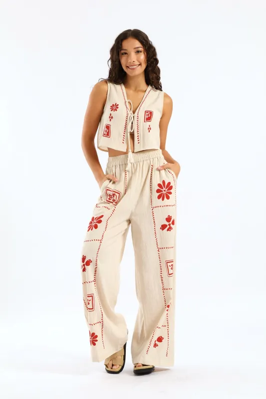 Printed Linen Pant - Beige sold by Edgars