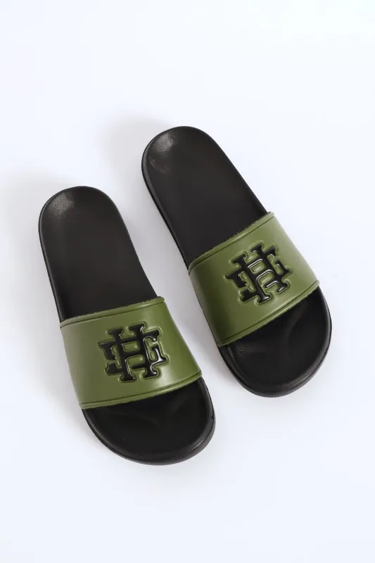 Embossed Brand On Upper Pool Slide - Olive sold by Edgars