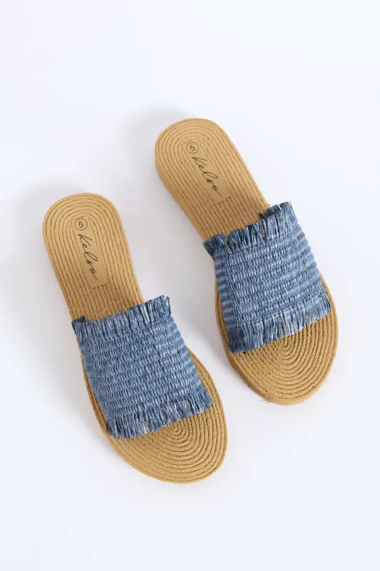 Fringe Detail Raffia Mule Sandal - Blue sold by Edgars