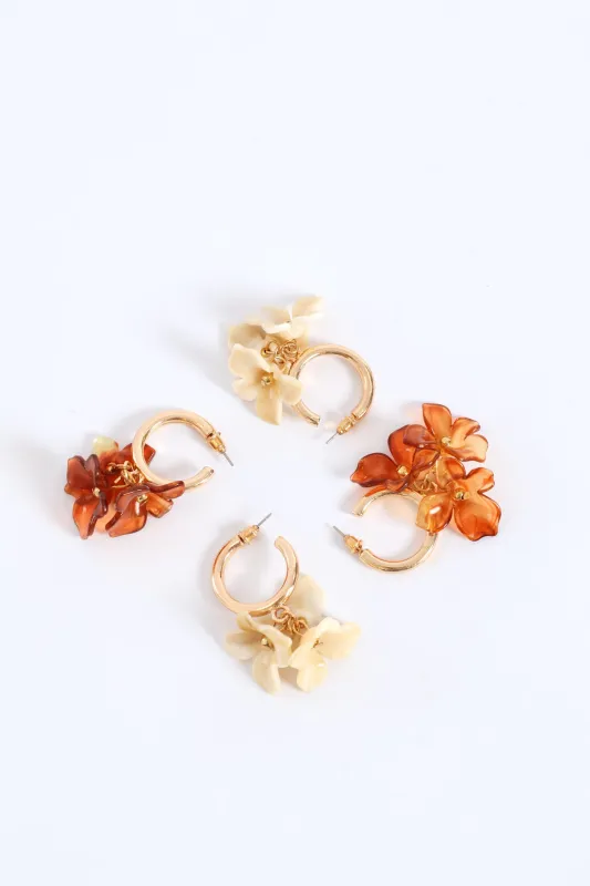 2 Pack Resin Floral Huggie Earrings - Gold sold by Edgars