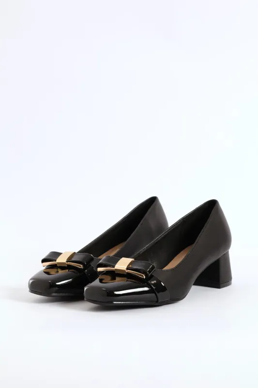 Square Toe Court Block Heel - Black sold by Edgars