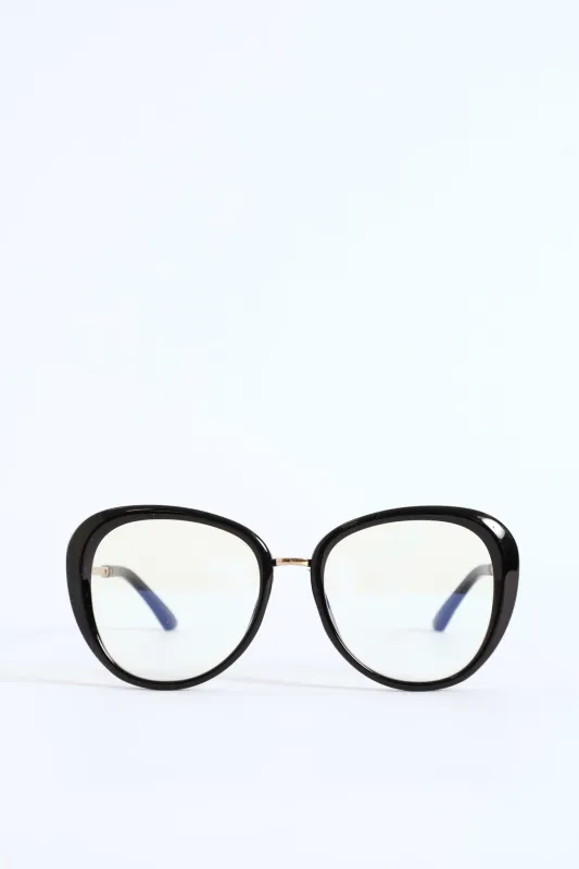 Gold Temple Rounded Cateye Glasses - Black sold by Edgars