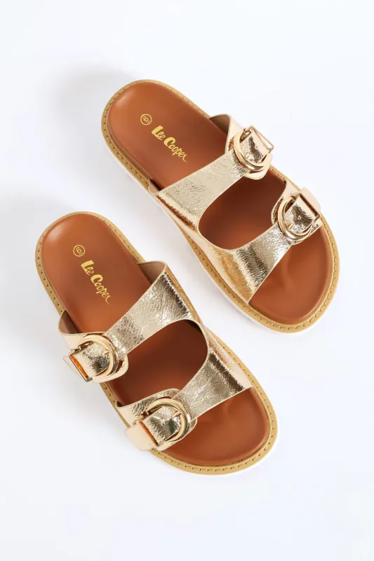 Double Strap Footbed Chunky Sole Sandal - Gold sold by Edgars