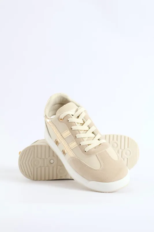 Toe Bumper Heel Print Lace Up Sneaker - Beige sold by Edgars