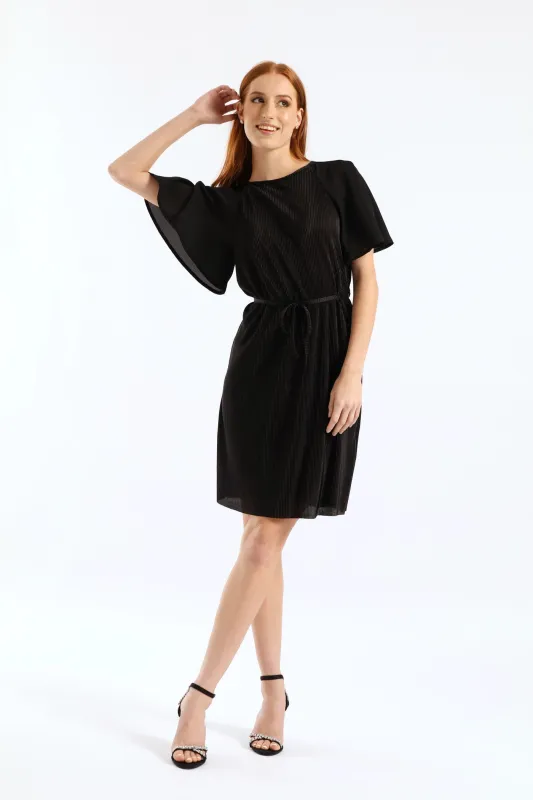 Flutter Sleeve Plisse Combo Dress - Black sold by Edgars
