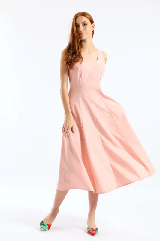 Panelled Fit & Flare Linen Midi Dress - Light Blush sold by Edgars