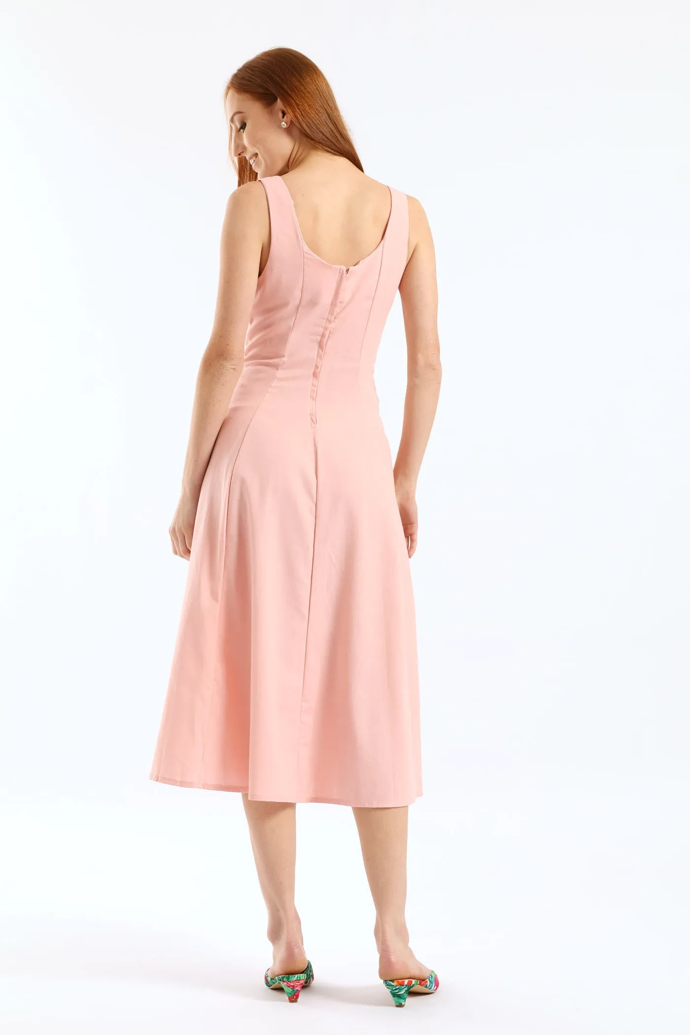 Panelled Fit & Flare Linen Midi Dress - Light Blush sold by Edgars product image thumbnail 2