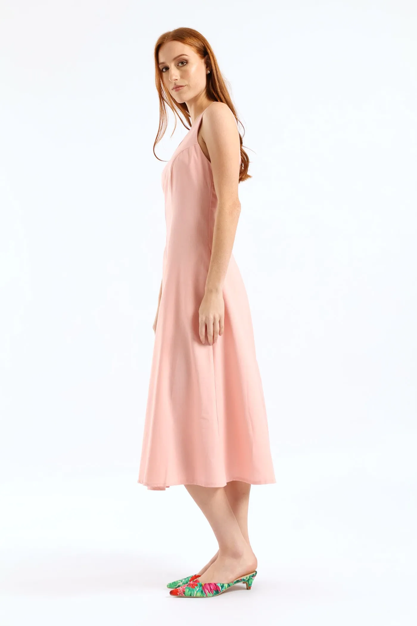 Panelled Fit & Flare Linen Midi Dress - Light Blush sold by Edgars product image thumbnail 4