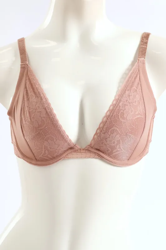 Microfibre & Lace Non-Padded Plunge Bra - Blush sold by Edgars