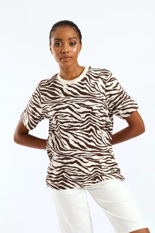 Zebra Print Boxy Tee - Dark Chocolate sold by Edgars