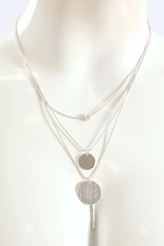 3 Layer Matte Pendant Necklace - Silver sold by Edgars