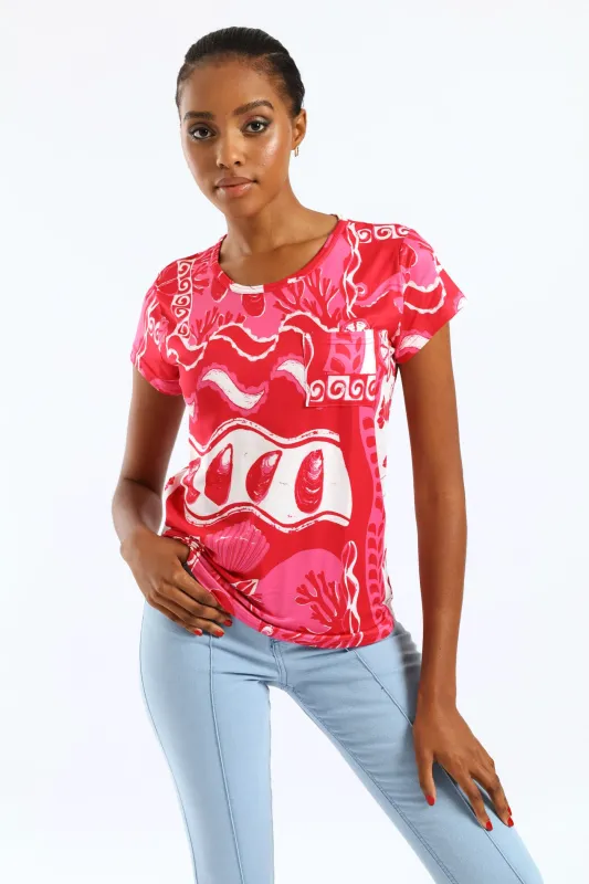 Short Sleeve Print Pocket Tee - Red/Pink sold by Edgars