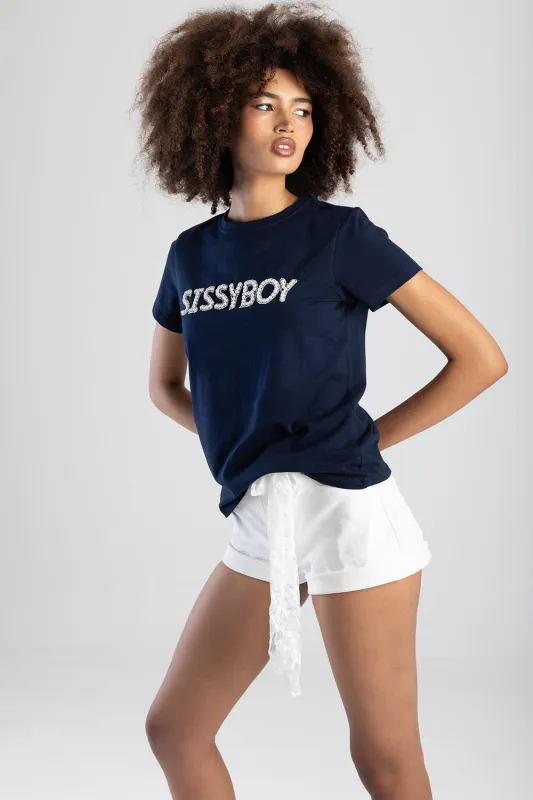 Rumours Regular Fit Pearl & Bling Logo Top - Navy sold by Edgars