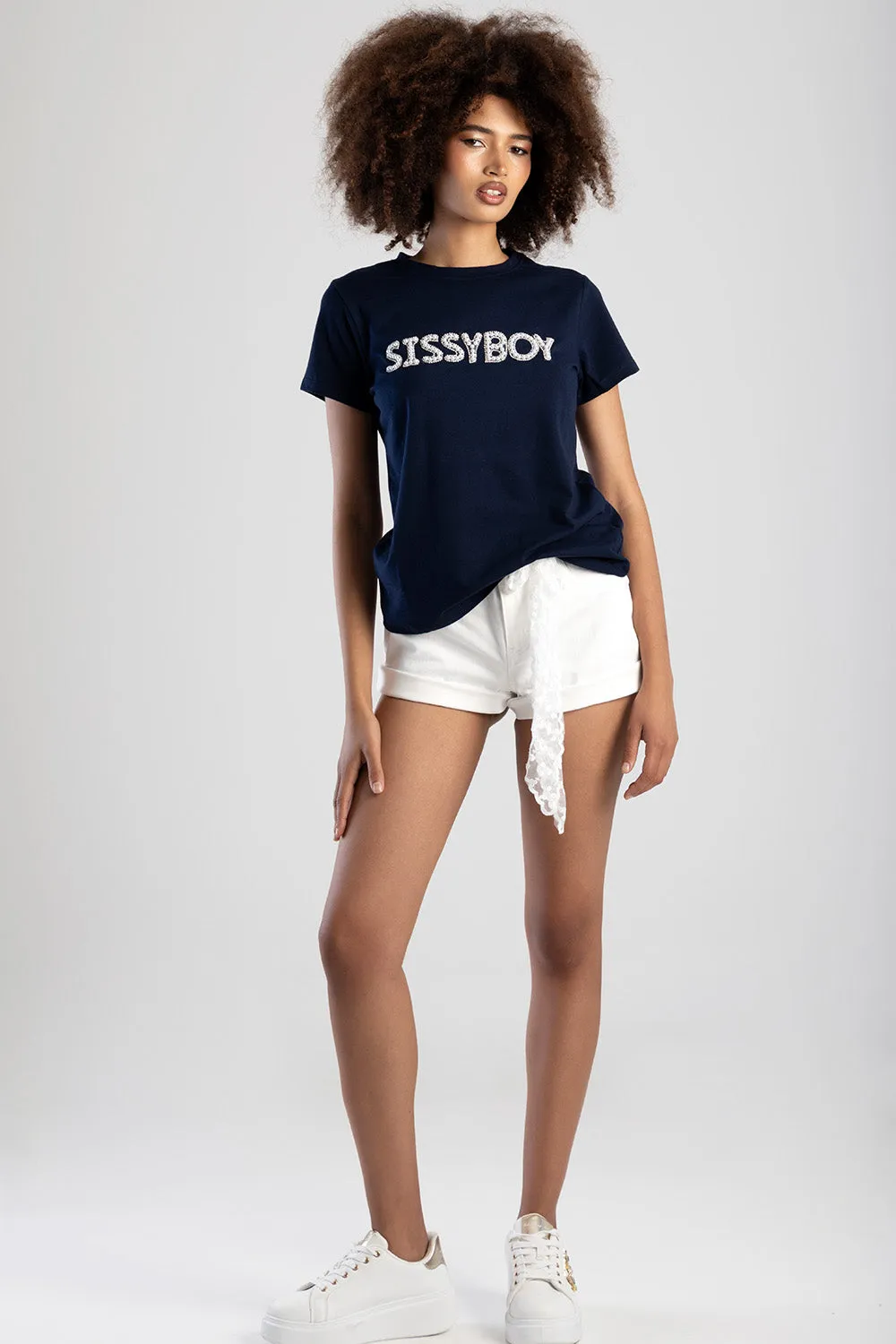 Rumours Regular Fit Pearl & Bling Logo Top - Navy sold by Edgars product image thumbnail 3
