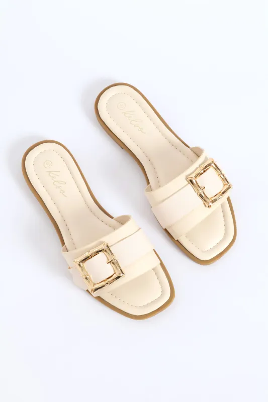 Bamboo Buckle Detail Single Band Sandal - White sold by Edgars