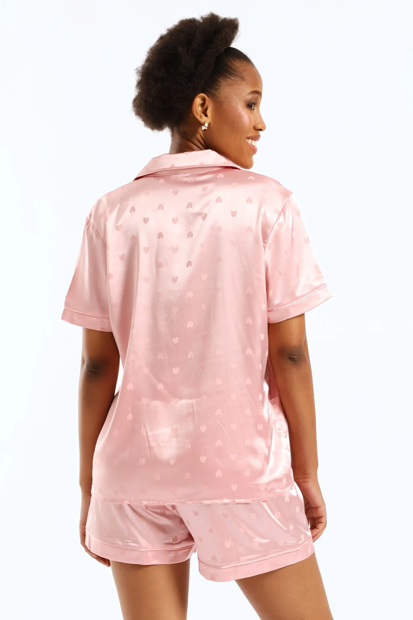 Satin Embossed Button Through & Short Set - Pink sold by Edgars product image thumbnail 4