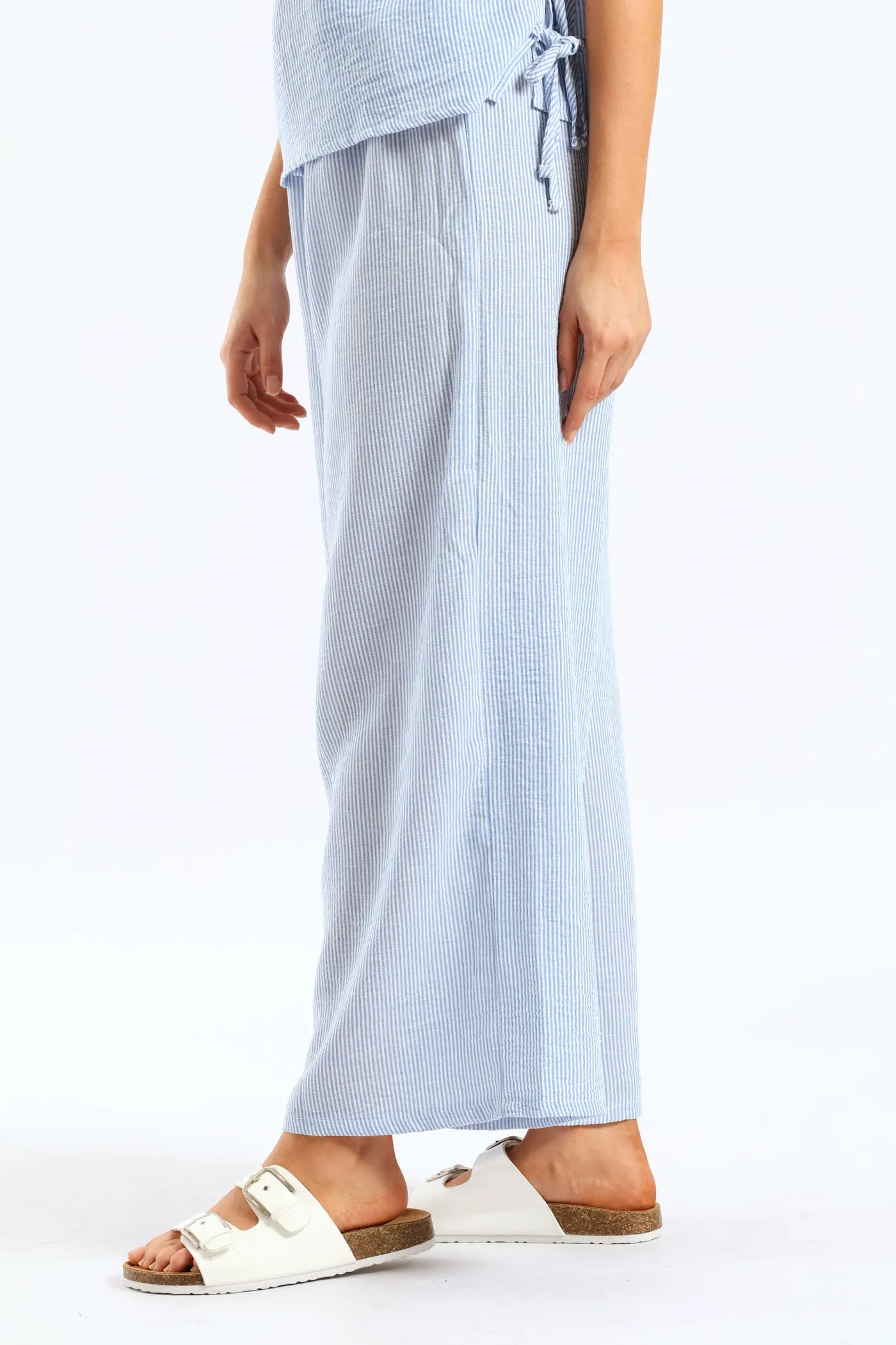 Pull-On Linen Wideleg Pants - White/Light Blue sold by Edgars product image thumbnail 3