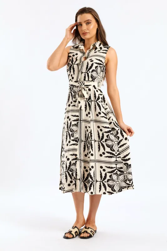 Fit & Flare Belted Midi Shirt Dress - Stone/Black made by Edgars