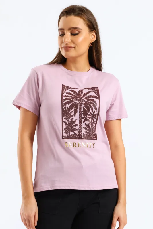 Serenity Palm Foil Tee - Lavender sold by Edgars