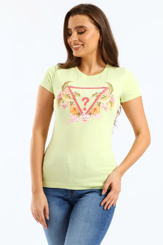 Short Sleeve Triangle Flowers Tee - Green sold by Edgars
