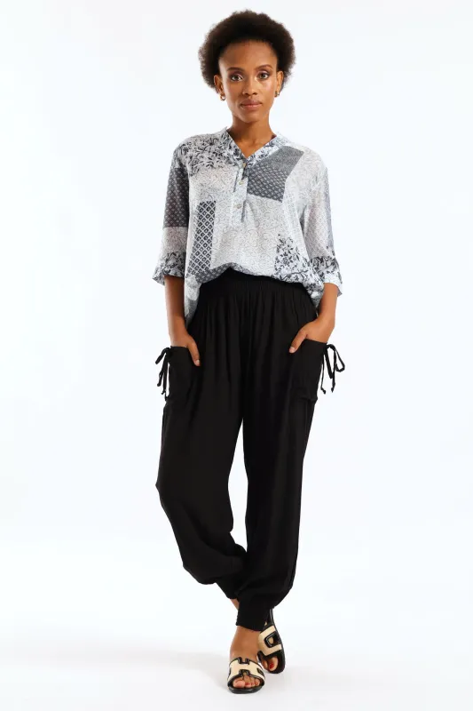 Tie Front Elasticated Harem Pant - Black sold by Edgars