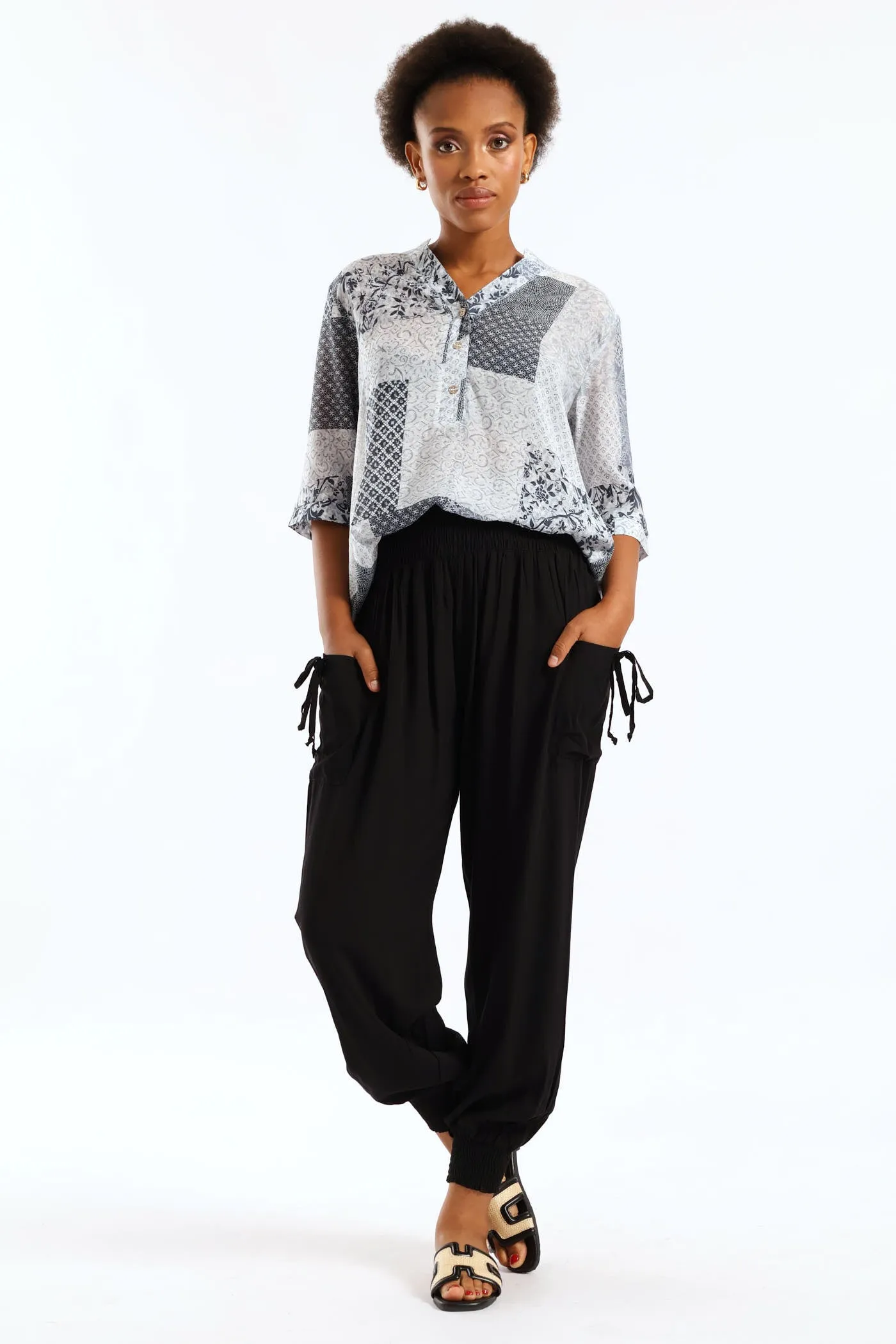 Tie Front Elasticated Harem Pant - Black sold by Edgars
