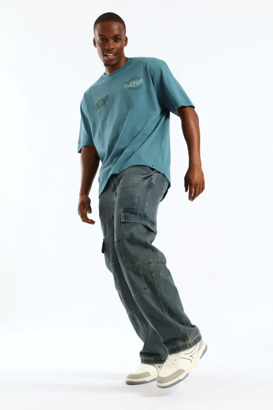 Puff Slogan Oversized Tee - Teal sold by Edgars