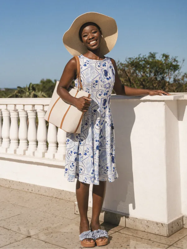 Panelled Skater Mini Dress - White/Blue sold by Edgars