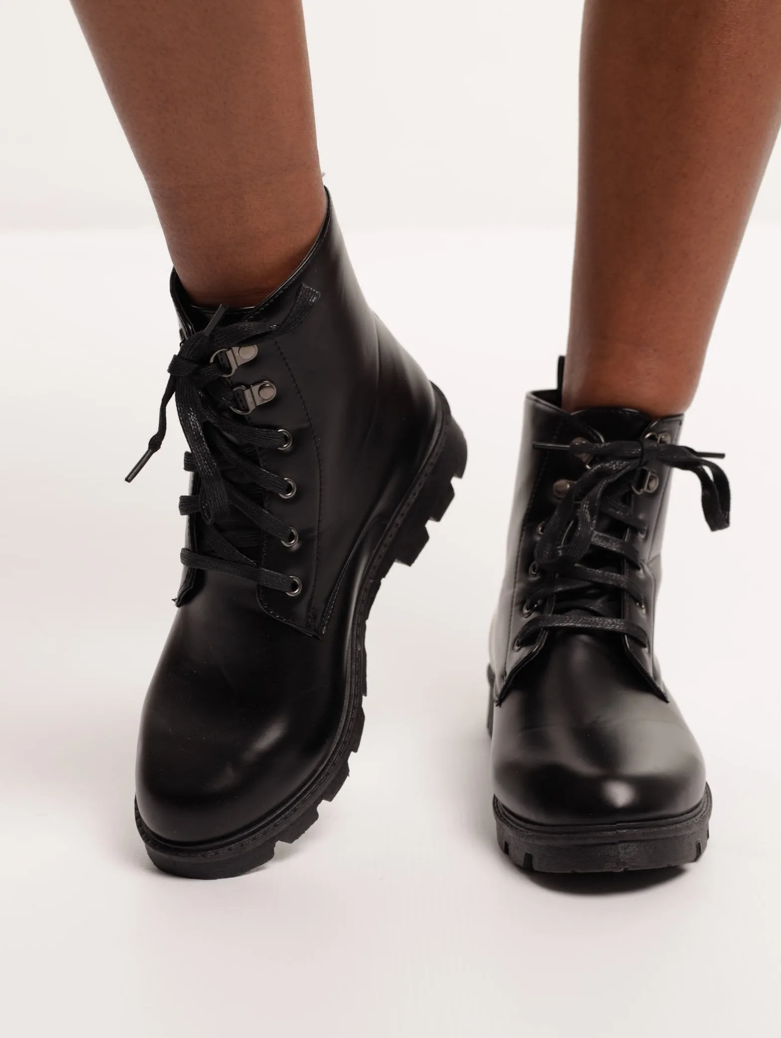 Ladies Plain Flat Lace-Up Boot - Black sold by Edgars