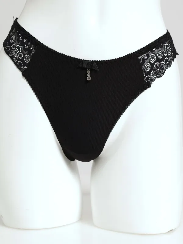 Microfibre Lace Thong - Black sold by Edgars 