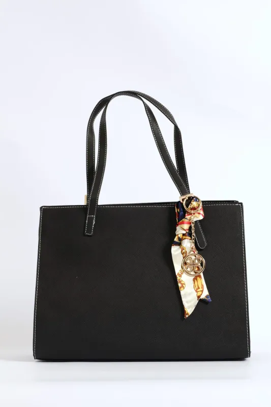 Ribbon & Keychain Square Tote - Black made by Edgars