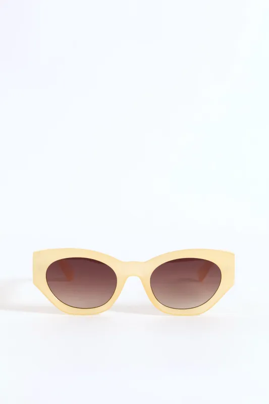 Narrow Oval Cateye Brown Gradient Lense Sunglasses - Light Yellow sold by Edgars