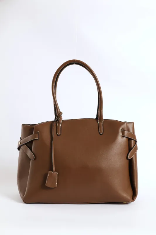 Curved Shopper With Side Tabs - Chocolate sold by Edgars