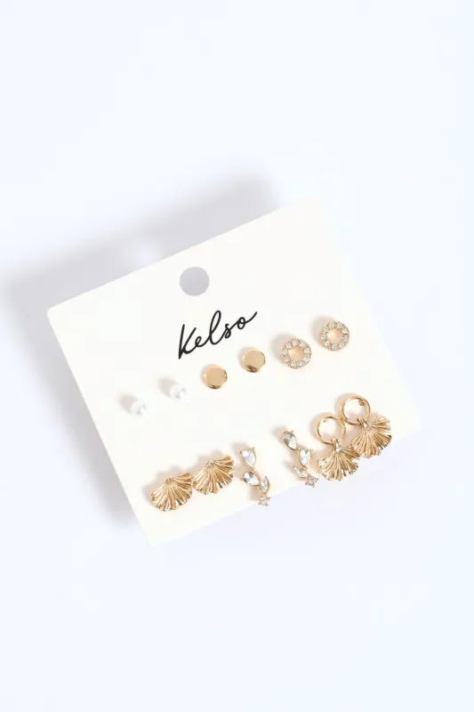 6 Pack Jewel Fan Stud Earring - Gold sold by Edgars