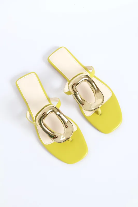 Big Oval Trim T-Bar Thong Sandal - Chartreuse sold by Edgars